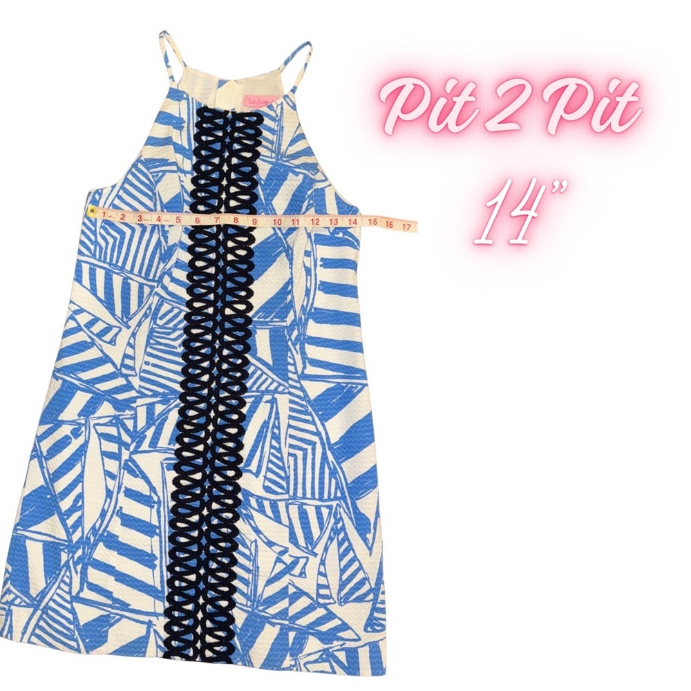 Lilly Pulitzer Size 0 Blue White Geometric Print Dress – Kentucky Derby Outfit - Picture 4 of 8